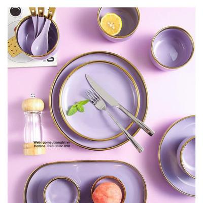 BỘ BÁT ĐŨA TÍM VIỀN VÀNG CAO CẤP